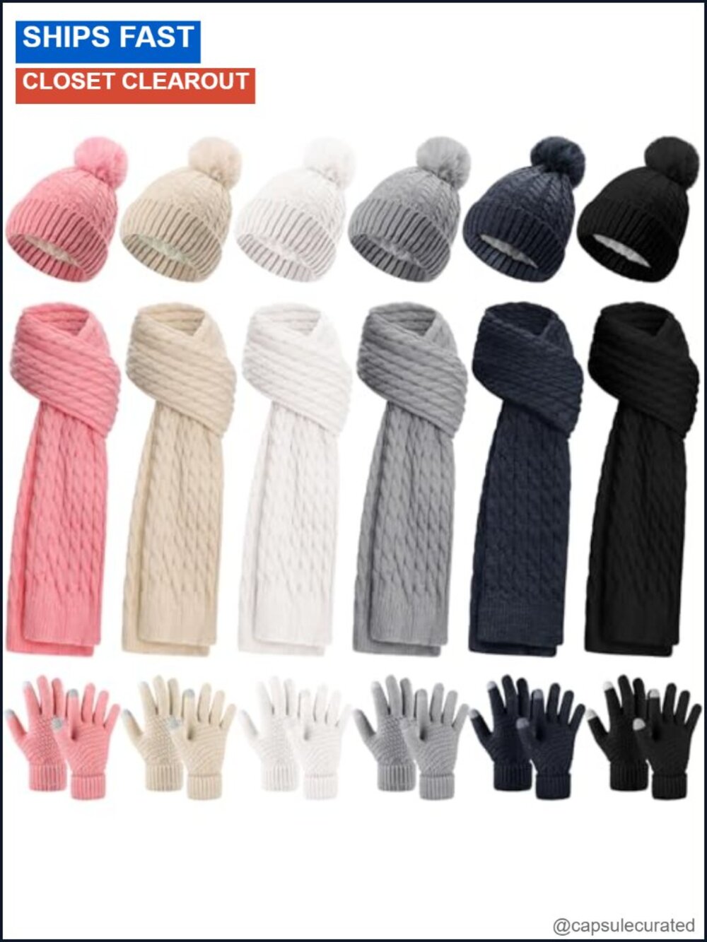 18 Pc Winter Hat Scarf Gloves Set for Women Knitted Touchscreen Gloves Fleece